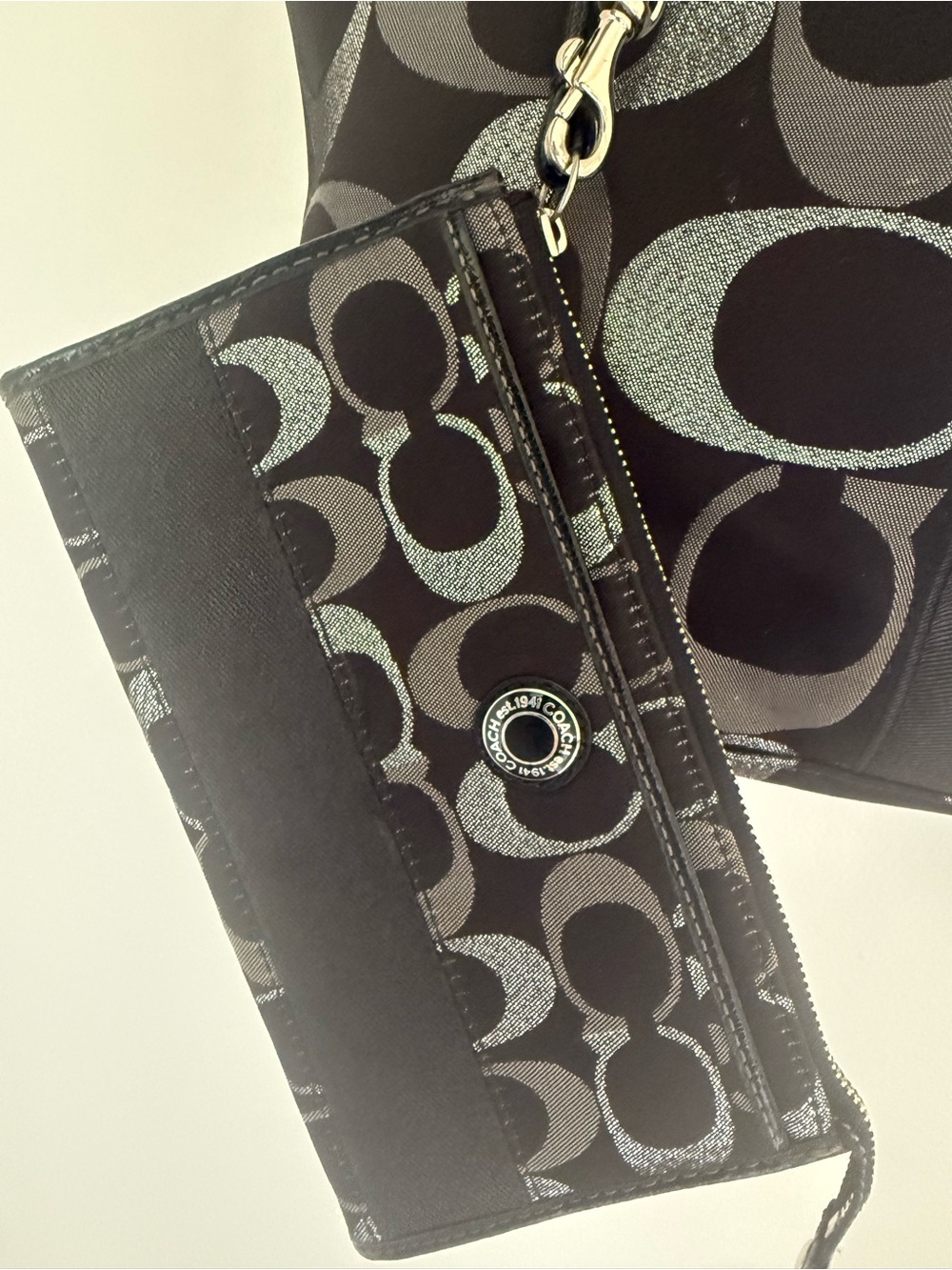 Coach Black and Gray Signature Tote with Detachable Wristlet - Picture 2 of 9